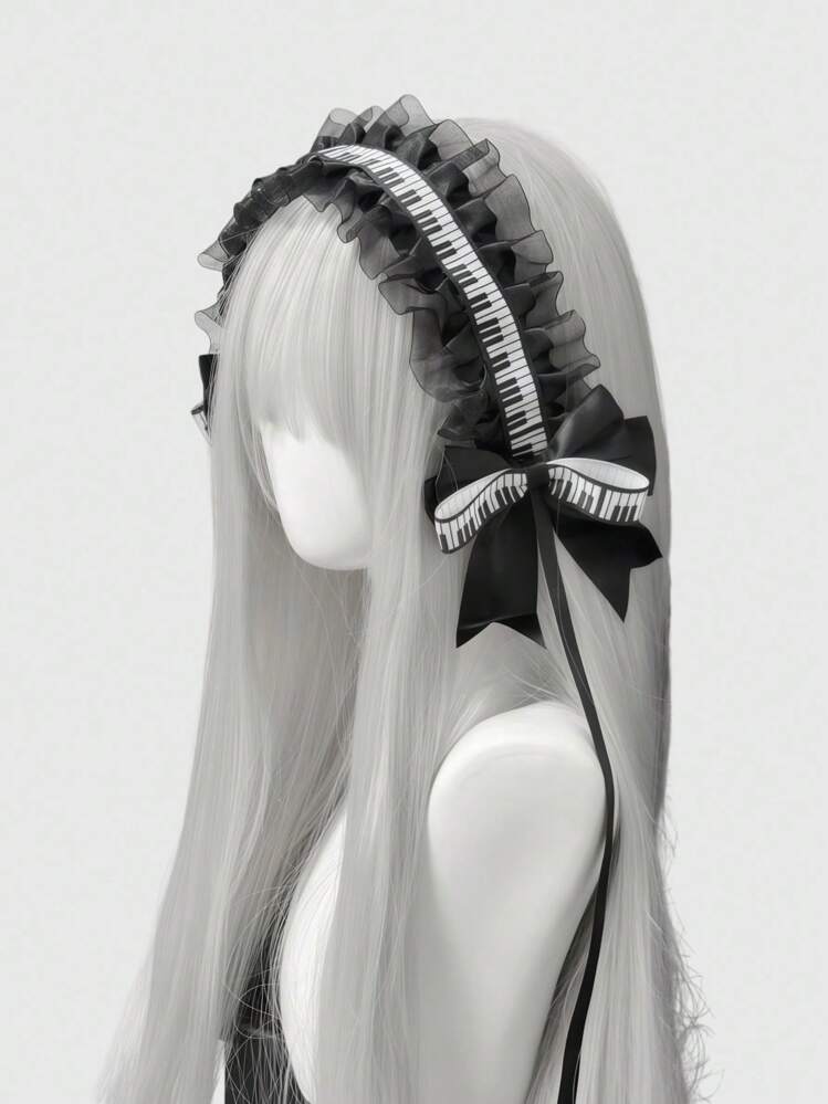 ROMWE Grunge Punk 2 pièces Nœud mignon et doux, pinces à cheveux élégantes avec imprimé piano, peuvent être clippées sur les cheveux ou les sacs, conviennent pour les festivals de musique, les courses, l'école, le style anime/kawaii