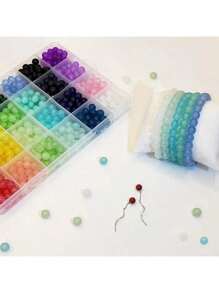 Aproximadamente 360 piezas Juego de cuentas de vidrio de colores surtidos, adecuado para hacer joyas hechas a mano - pulseras, collares, aretes, manualidades (color aleatorio) - Cambio de color gradual - Ver 5