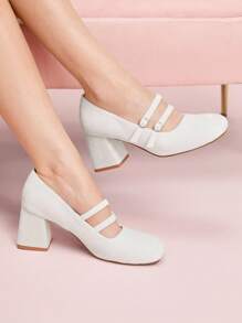 CUCCOO DOLLMOD Casual Fashionable Versatile Solid Color Women High Heels - White - View 3