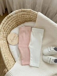 2件装婴儿休闲舒适纯色百搭竖条纹针织裤 - 彩色 - 查看 6