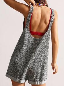 Bohemela Bộ đồ liền thân denim họa tiết da báo dệt dành cho nữ - màu đen - Xem 2