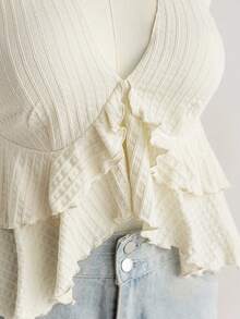 Dreamara 女士黄色露背荷叶边衬衫，甜美性感，适合夏季度假 - 杏色 - 查看 5