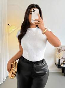 Firerie Suéter elegante con adornos de strass para mujer de talla grande, verano - Blanco - Ver 3