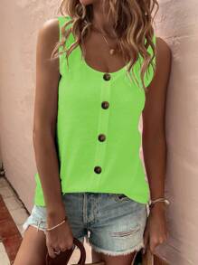 Selamara New Fashion Women Round Neck Button Camisole - Green - View 4