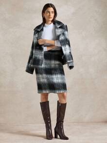 Briarwyn Women's Elegant Plaid Long Sleeve Top And Skirt 2 Pieces Set, ,Old Money Style Women, Fall Clothes For Women ,Winter Set Thickened Fabric - Black and White - View 6