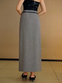 MOTF PREMIUM 女士灰色羊毛混纺短裙，冬季 - 灰色 - 查看 5