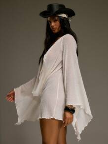 MUSERA 超低胸针织长袖迷你连衣裙，西部乡村风，秋季街头服饰，节日优雅，Y2K性感可爱，90年代波西米亚风，中西部派对，夏季新娘单身派对，告别单身，婚礼 - 杏色 - 查看 2