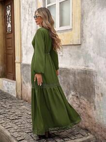 Brillora 女式纯色简约长袖休闲连衣裙 - 橄欖綠 - 查看 2