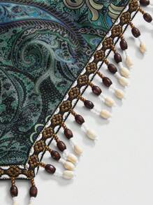 ROMWE Áo ống bohemian in họa tiết Paisley, tua rua hạt gỗ trong suốt, họa tiết miền Tây, phong cách hippie, lễ hội âm nhạc cowgirl miền Tây mùa hè cho nữ - Nhiều màu - Xem 3