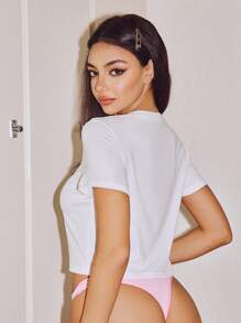 Ins Style Casual Text Print Comfortable Short T-Shirt, Women Sleepwear Top