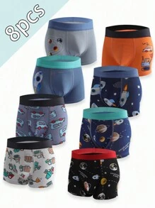 8 件套小男孩简约宇宙飞船和特技印花舒适无缝 3D 三角裤内裤，返校时尚男童三角裤返校时尚 - 彩色 - 查看 5