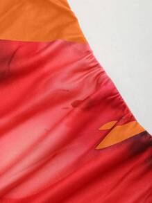 Sweetra 女式夏季针织垂坠领印花连衣裙 - 橘色 - 查看 4