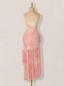 Sweetina 优雅甜美的粉色美人鱼裙，复古细肩带雪纺串珠长礼服，适合舞会和派对 - 粉色 - 查看 2