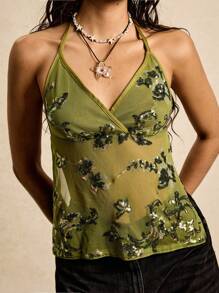 Easelle 1 件女式休闲复古假日风格串珠刺绣工字背心