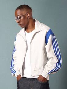 SUMWON Classic Retro Track Windbreaker Shell Lightweight Varsity Sport Full Zip Running Training Spring Fall Outerwear - Light Grey - View 4