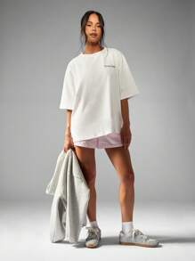 MISSGUIDED Camiseta oversize de estilo universitario, estampado casual de campus, caída de hombros, ropa de calle casual para uso diario en primavera y verano - Blanco - Ver 6