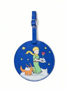 LE PETIT PRINCE X SHEIN 1 件 PU 皮革卡通印花行李牌，带私人信息区，适合挂在行李箱/旅行包上，适合男士、女士、青少年、旅行、玫瑰、爱情、月亮和星星 - 藍色 - 查看 5