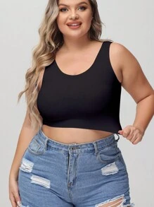 SHEIN 1 件女士加大码无缝无线柔软舒适运动文胸 - 黑色 - 查看 3