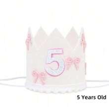 1件，半岁/1-5岁蝴蝶结生日帽装饰周岁礼物白色皇冠粉色蝴蝶结皇冠派对公主头饰照片白粉装饰生日派对帽装饰数量2/1-5亮片皇冠发饰公主生日派对节庆派对 - 彩色 - 查看 8