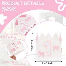 1件，半岁/1-5岁蝴蝶结生日帽装饰周岁礼物白色皇冠粉色蝴蝶结皇冠派对公主头饰照片白粉装饰生日派对帽装饰数量2/1-5亮片皇冠发饰公主生日派对节庆派对 - 彩色 - 查看 2