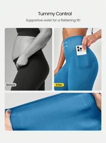 GLOWMODE 24 英寸 CoreHold FeatherFit™-Sculpt CoreHold 防滑贴身塑形无前缝紧身裤，带侧袋，中等强度健身慢跑健身房训练 - 漫遊藍 - 查看 5