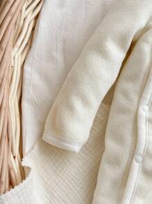 Newborn Baby Boy Autumn/Winter Cute Cartoon Embroidery 3D Ear Snap Front Cozy Plush Fleece Footed Romper Jumpsuit Outfit - White - View 7