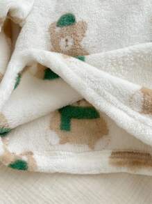 2pcs Baby Boy Bear Pattern Contrast Collar Long Sleeve & Long Pants Coral Fleece Pajama Set, Suitable For Autumn/Winter