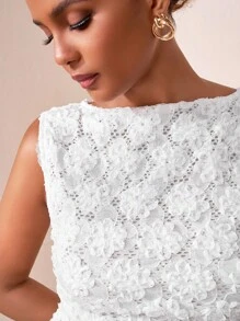 Zivah 2025年夏季新款性感白色蕾丝花卉3D提花修身短款背心，适合复活节、音乐节、日常穿着、派对、圣诞节、情人节、约会、海滩、游轮、狂欢节 - 白色 - 查看 7