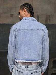 AXEPEAK 男士梭织休闲宽松长袖短款夹克，秋季 - 藍色 - 查看 2