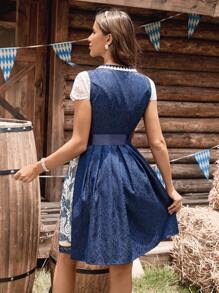 SHEIN Frenchy Women's Fashion French Romantic Floral Print Sleeveless Mid-Length Dress Oktoberfest Dirndl  Oktoberfest Dirndl Tops,Dirndl XL Summer Elegant Evening Dress Blue - Blue - View 2