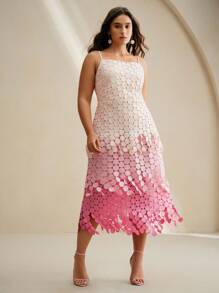 Anewsta 圆形流苏镂空刺绣高腰吊带裙，飘逸透气，女士夏季节日装 - 粉色 - 查看 3