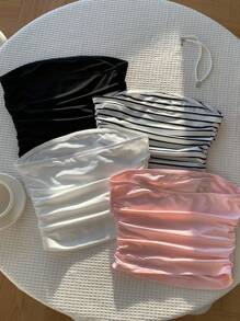 Comfortcana 4pcs Women's Basic Comfortable Ruched Camisole Tops Suitable For Going Out - Multicolor - View 2