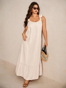 Elaquor Plus Size Casual Floral Lace Strap Loose A-Line Dress,Holiday Outfits For Women - Apricot - View 7