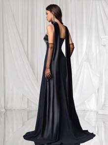 Coutiva 女式水钻装饰露肩正式晚礼服，束腰，优雅 - 黑色 - 查看 6