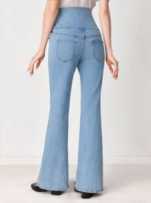 ROMWE EDITION Quần jeans ống loe cạp cao buộc dây thời trang thường ngày dành cho nữ - Rửa nhẹ - Xem 3
