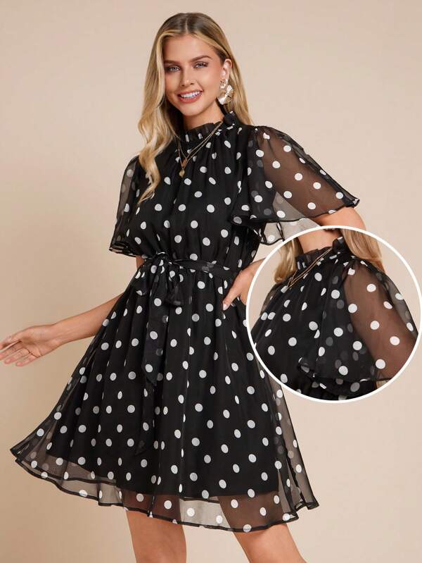 Amorya Women's Polka Dot Print Ruffle Trim Chiffon Mini Dressautumn Clothes Back To School Teacher Airportmodest Old Money Wedding Guest Dress Women Birthday Dresses For Women Club Outfit Halloween Costumes Women Clothes Back To School Concert Homecoming Outfits For Women Office Outfits For Women Teacher Clothes Night Out Church Outfits Women Brunch Outfits For Womenbirthday Dresses For Women Wedding Guest Dress Women Polka Dot Dress Polkadot Dress Pokadot Dress Polka Dot Dresses For Women