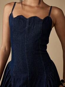 MISSGUIDED 无肩带长款牛仔连衣裙，甜心领口修身喇叭裙，优雅公主舞会礼服，秋冬婚礼宾客特殊场合个性连衣裙 - 藏蓝色 - 查看 3