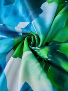 SOLERSUN Đầm xòe dáng rộng tay ngắn viền lá sen phong cách mới mùa xuân hè cỡ lớn, xếp ly rộng rãi, dáng suông, thanh lịch, thoải mái, kỳ nghỉ, cây hoa gợi cảm, thời trang dành cho nữ - Màu xanh lam - Xem 7