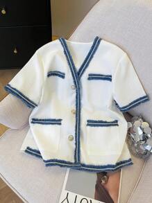 Selianne Women's Casual Elegant Minimalist Short Sleeve Jacket, Summer - White - View 3