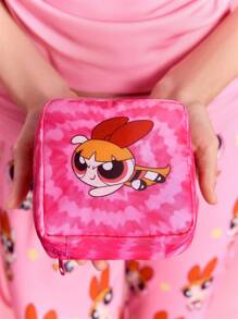 THE POWERPUFF GIRLS X SHEIN 1 件涤纶图案储物袋，可用作卫生巾架、电子产品收纳袋、小物品袋、泡泡、花朵、毛茛、友谊、爱情 - 彩色 - 查看 5