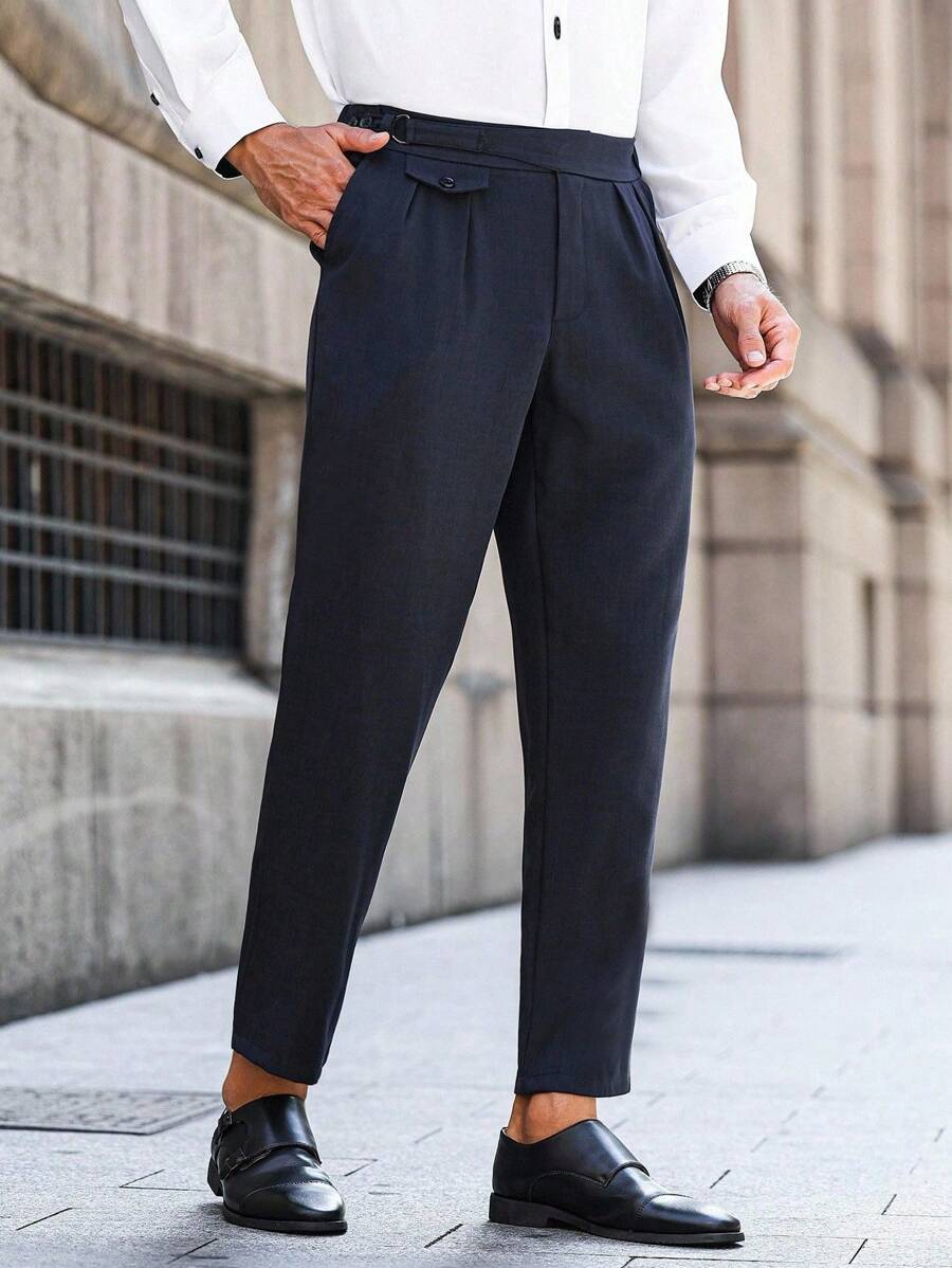 Manfinity Bizformal 男士纯色商务/休闲西装裤 - 藍色 - 查看 1