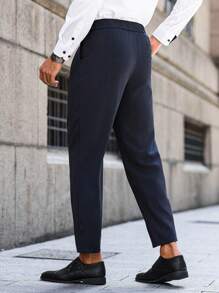 Manfinity Bizformal 男士纯色商务/休闲西装裤 - 藍色 - 查看 2