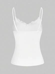 SHEIN Essnce Áo ba lỗ ren chắp vá thường ngày cho nữ 3 món/bộ cho kỳ nghỉ hè - Màu xám đen - Xem 7