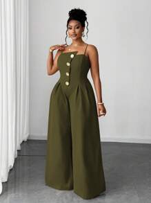 Plusstorlek dammode asymmetrisk urringning jumpsuit - Grön - Visa 6