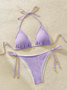 Swim Mod 女士海滩度假吊带比基尼套装 - 紫色 - 查看 4