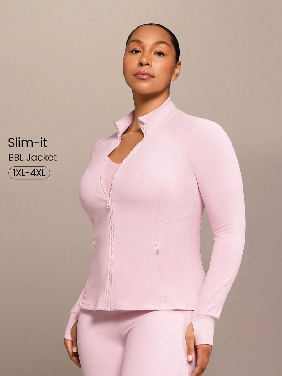 GLOWMODE Plus Size FeatherFit™ Slim Fit Thumbhole Jacket With Side Pockets Low Impact Yoga Pilates Studio Daily Casual Wear