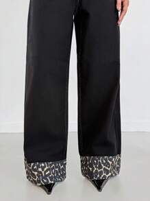 EURMUSE HIGH RISE WIDELEG JEAN WITH LEOPARD PETITE - Black - View 6
