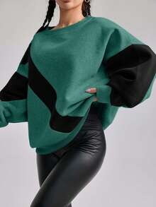 EURMUSE Cotton Colorblock Drop Shoulder Sweatshirt - Mint Green - View 4