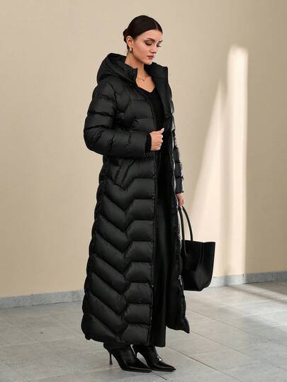 CLARA VERO Women Solid Color Zipper And Pocket Detailed Long Winter Coats