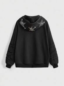 ROMWE Kawaii 卡哇伊女孩卡通星星水钻装饰超大开襟女式连帽羊毛运动衫